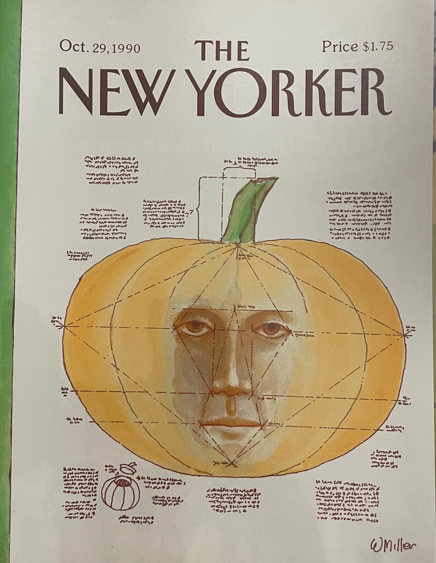 NEW YORKER Magazine original cover - October 29, 1990 - pumpkin, fall, Halloween, Thanksgiving
