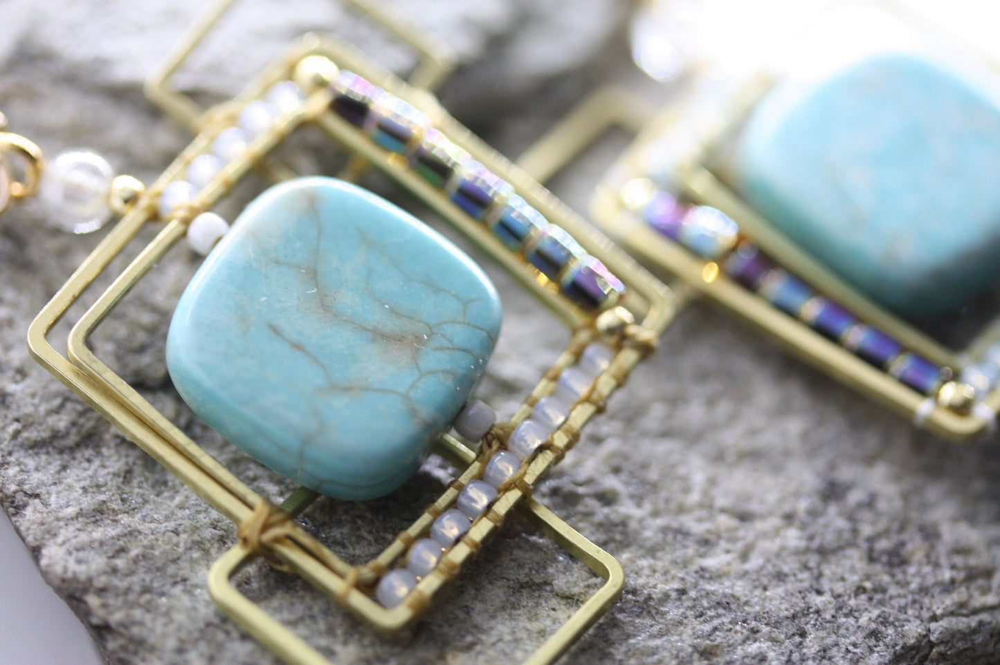 Uniquely modern art handmade beadwork earrings - part of my original "Shapes" series