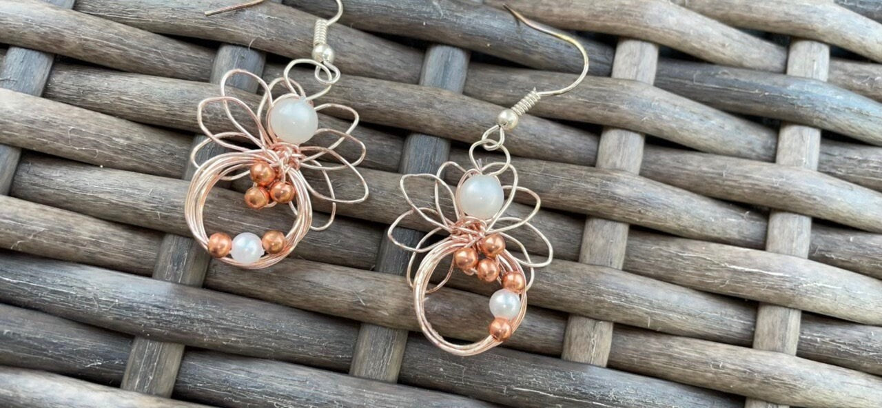 Unique vintage angel earrings - made of wrapped wire with beads