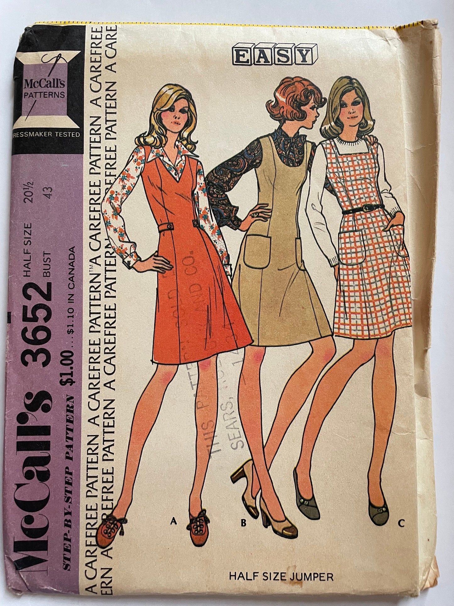 UNCUT Sewing Pattern - 1973 McCall's 3652 - Jumpers / dresses - sizes 12 - 24
