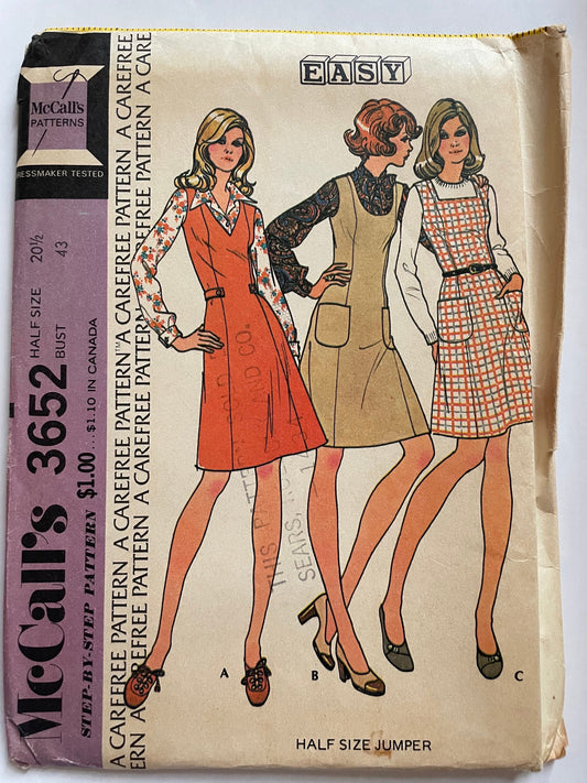 UNCUT Sewing Pattern - 1973 McCall's 3652 - Jumpers / dresses - sizes 12 - 24