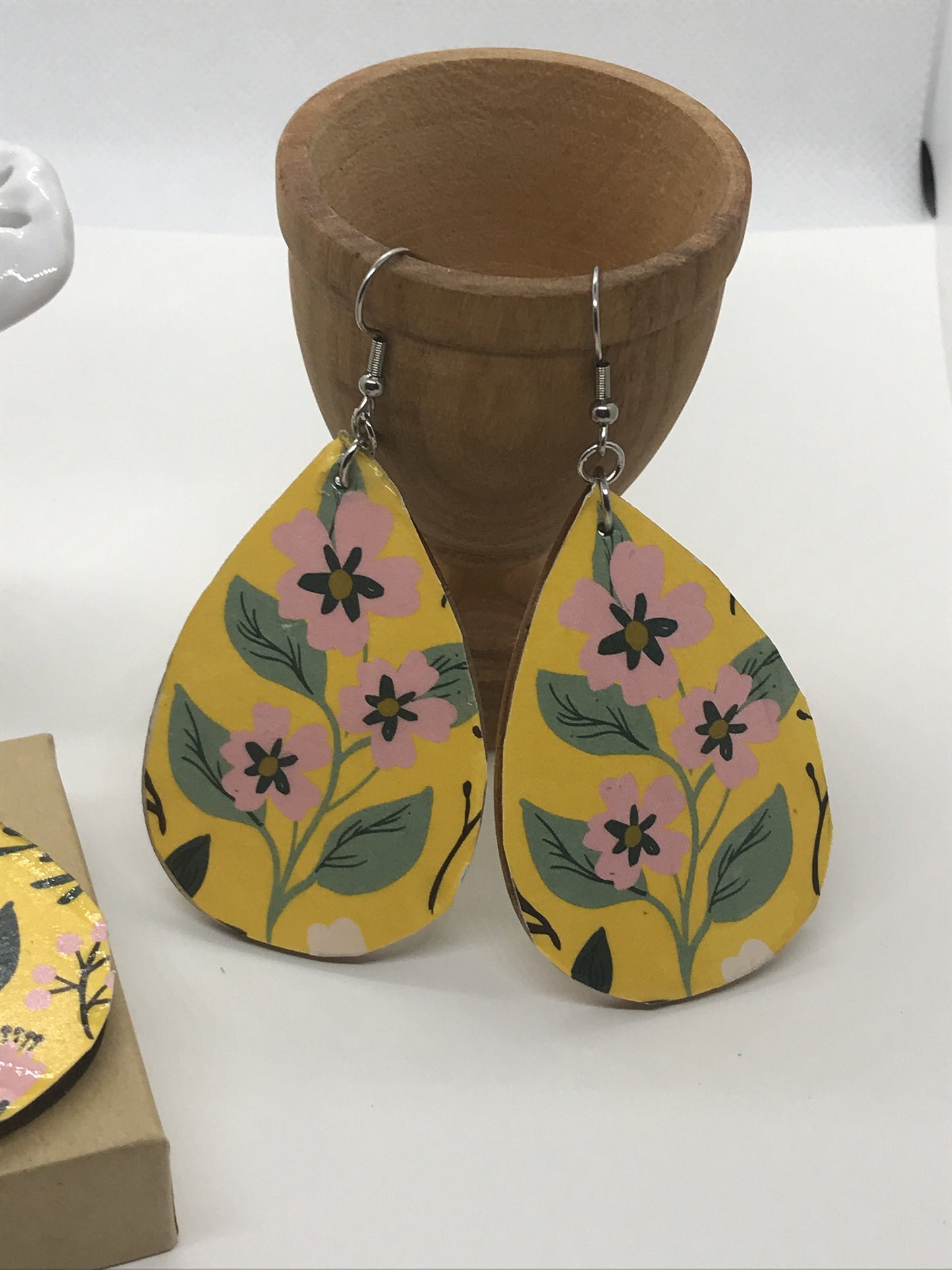 Unique handmade earrings -  mixed materials - specialty paper, sealant and wood