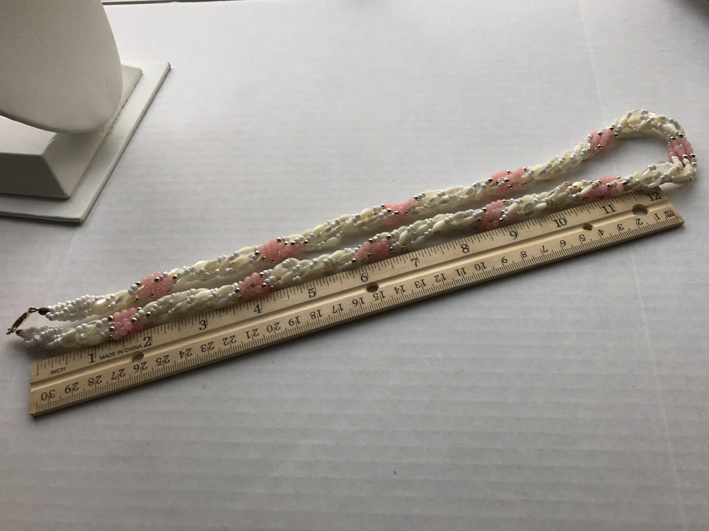 Stunning rose quartz and pearl long vintage necklace