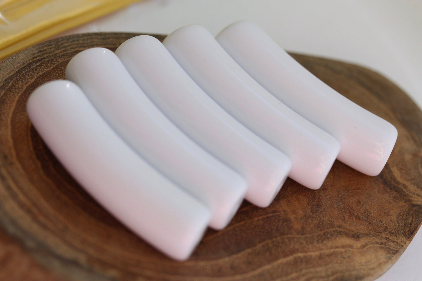 Unique white vintage slightly curved tube beads - approx. 40 mm x 7 mm