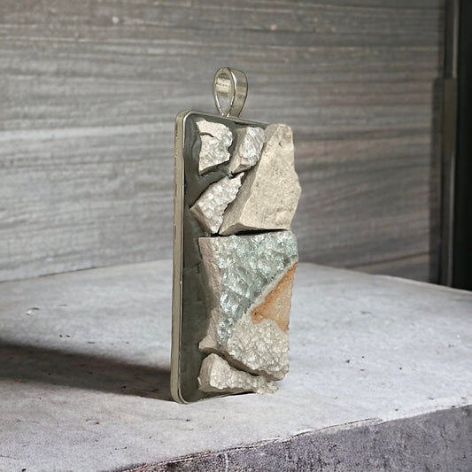 Handmade stone, cement and glass mosaic necklace - comes with a matching necklace chain