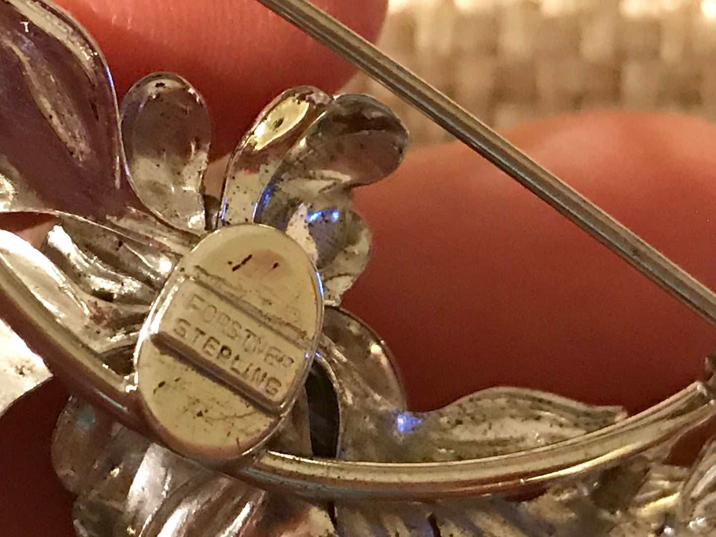 Signed Forstner Sterling - stunning sterling silver flower and leaves vintage pin