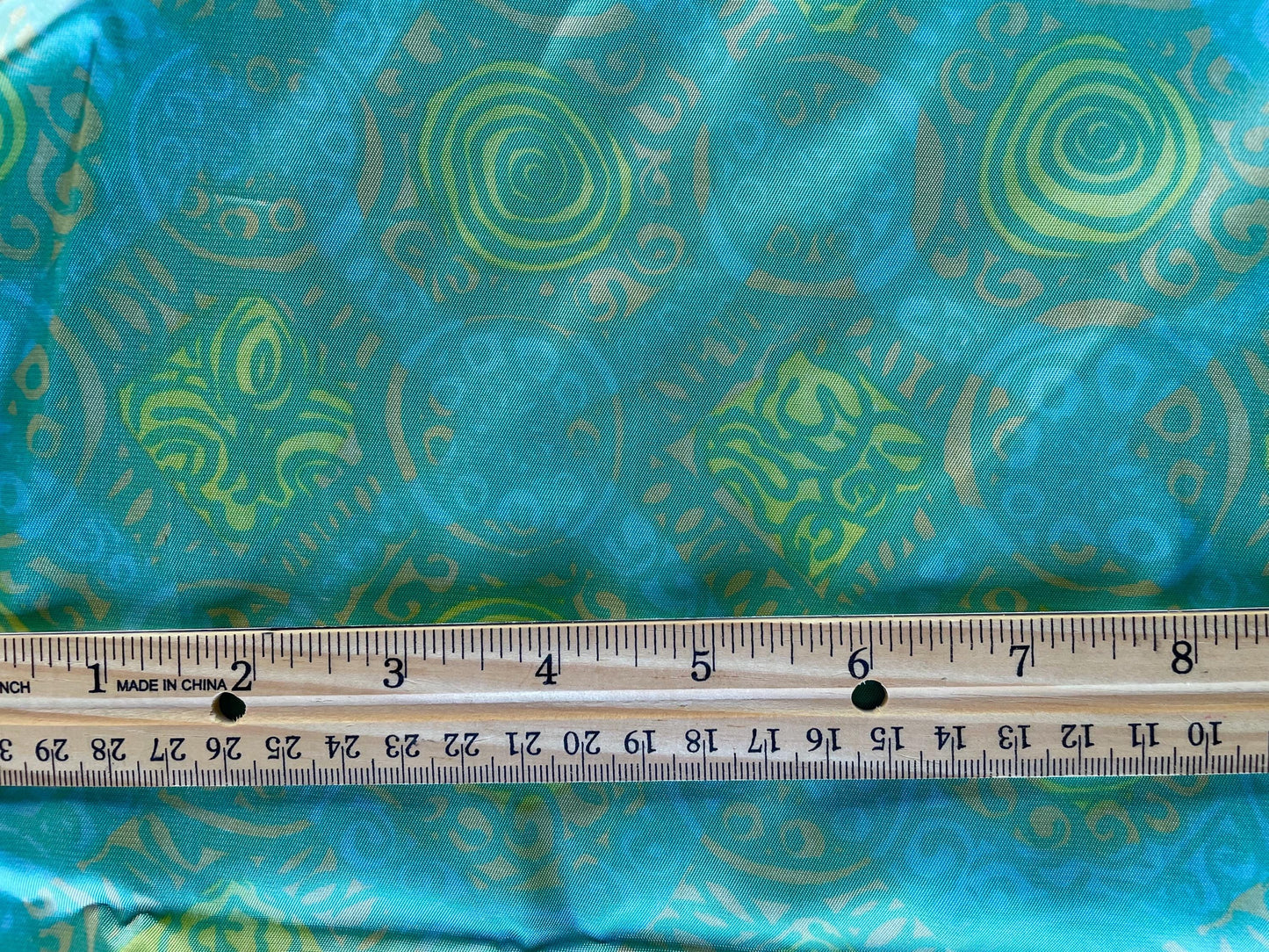 Stunning vintage silk fabric remnant - shades of turquoise, blue, green and yellow - 43" x 56"