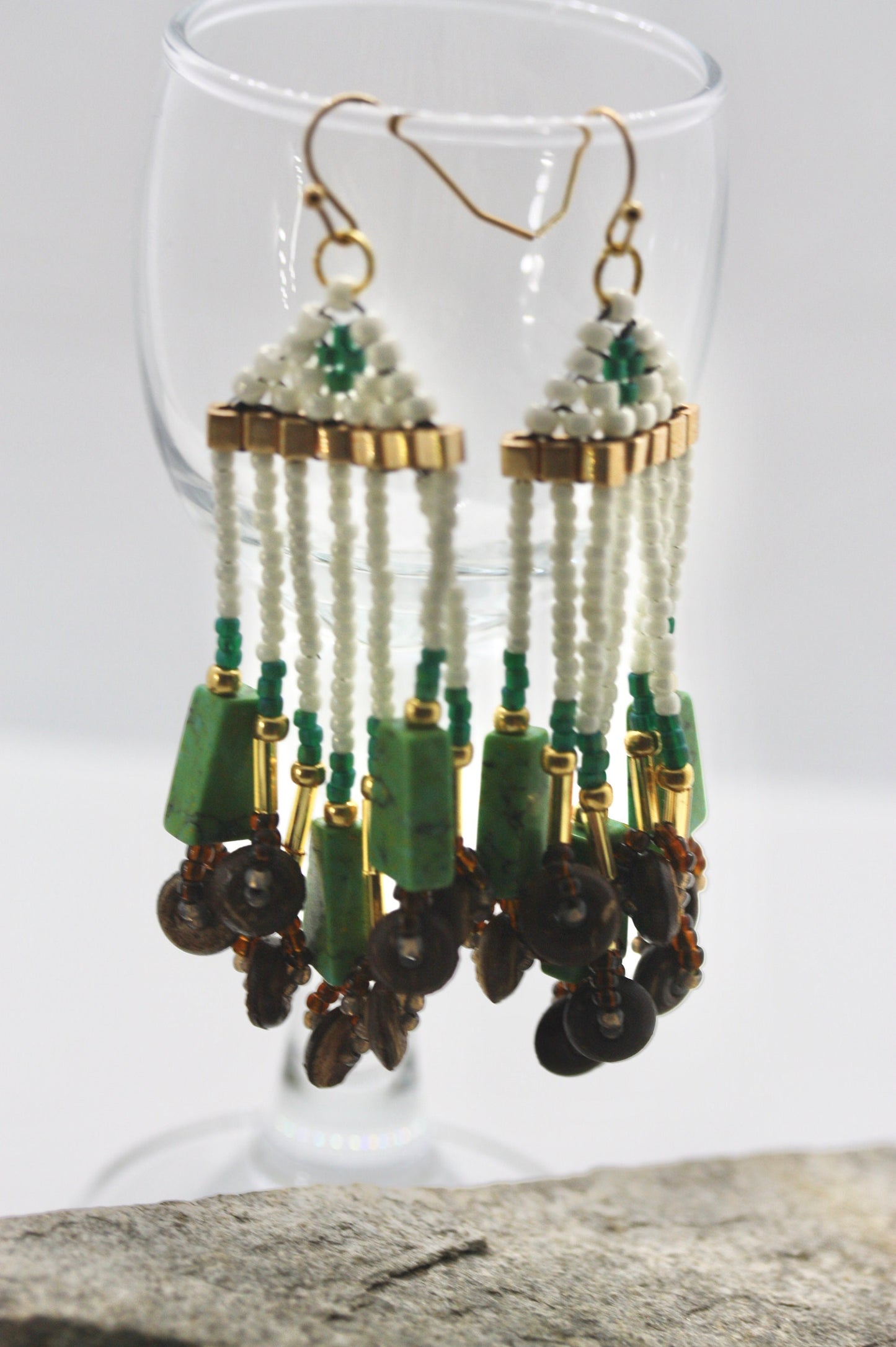 Unique Hand beaded Native-American-Style stunning dangle beadwork earrings - with mixed materials