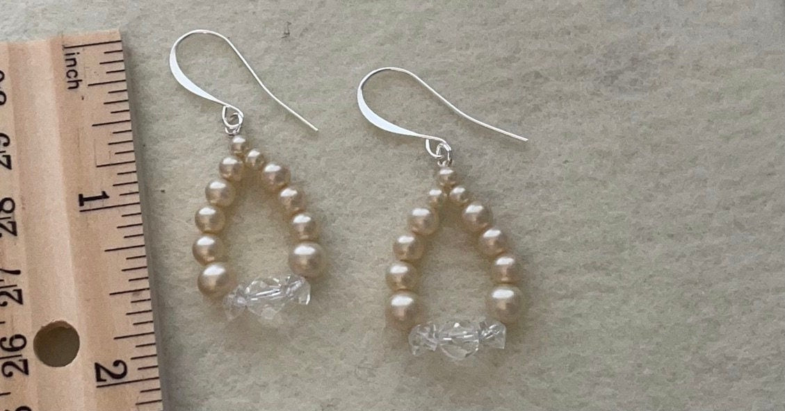 Handmade vintage faux pearl and crystal dangle earrings