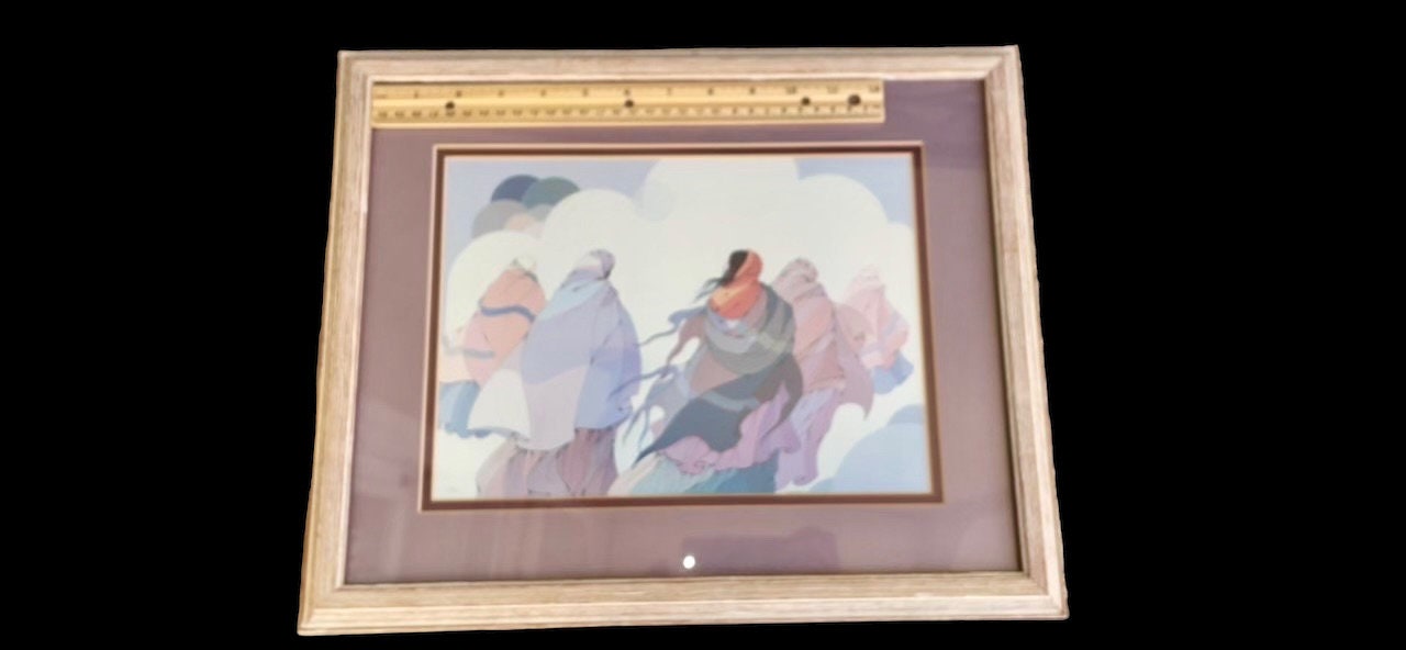 Stunning framed and matted vintage print by the late artist Diane O'Leary titled The Long Journey - Native American Multimedia artist