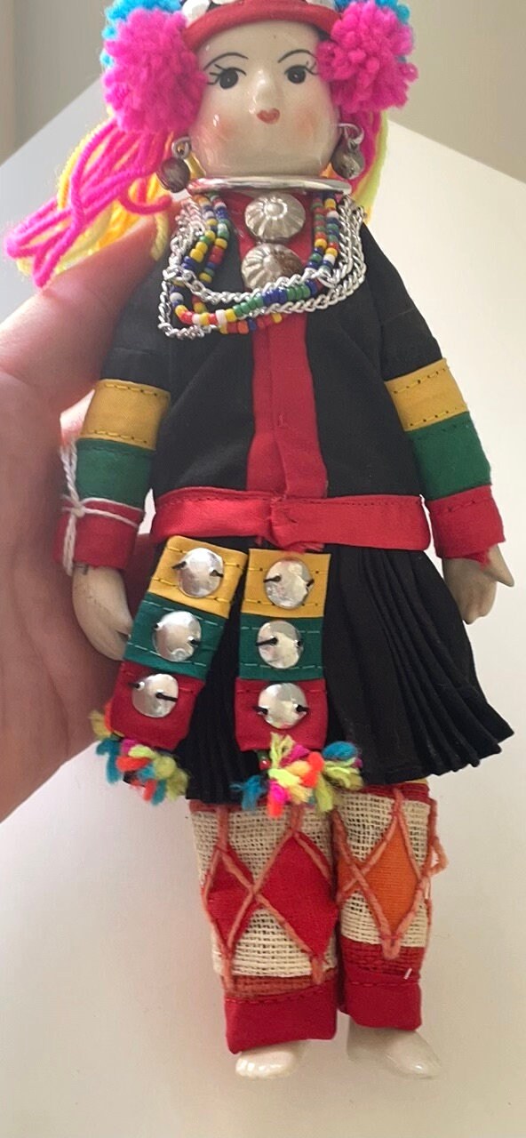 Stunning vintage Thai Hmong porcelain doll in traditional clothing - collectible doll figurine - made in Thailand
