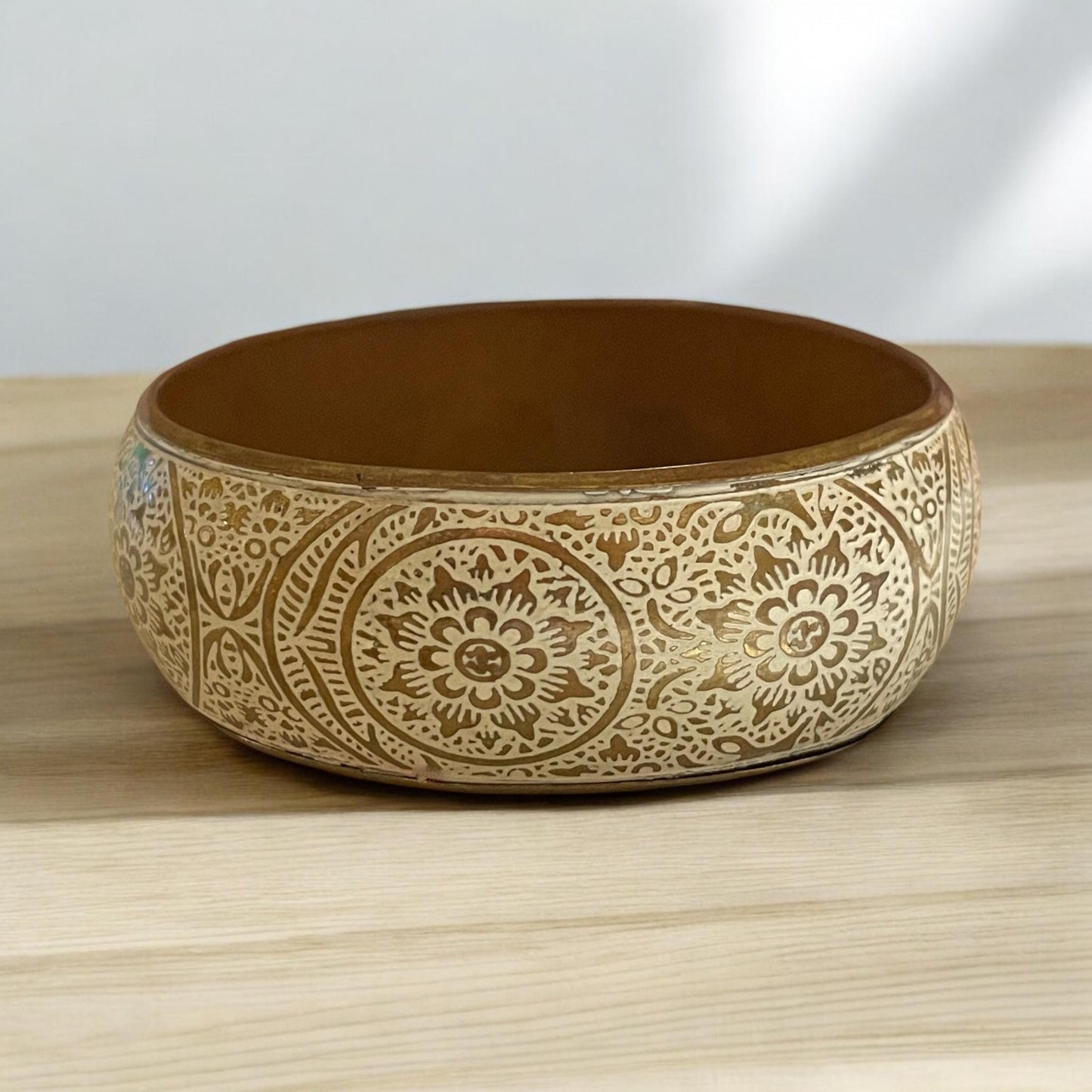 Etched brass metal vintage cuff bracelet