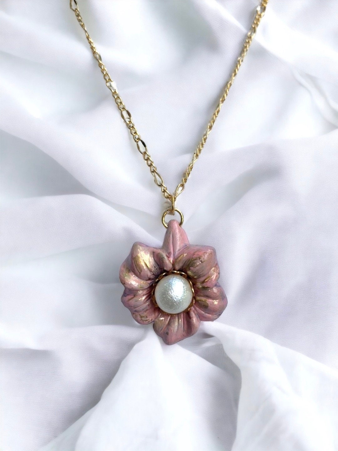 Flower necklace pendant with faux pearl - your choice of color