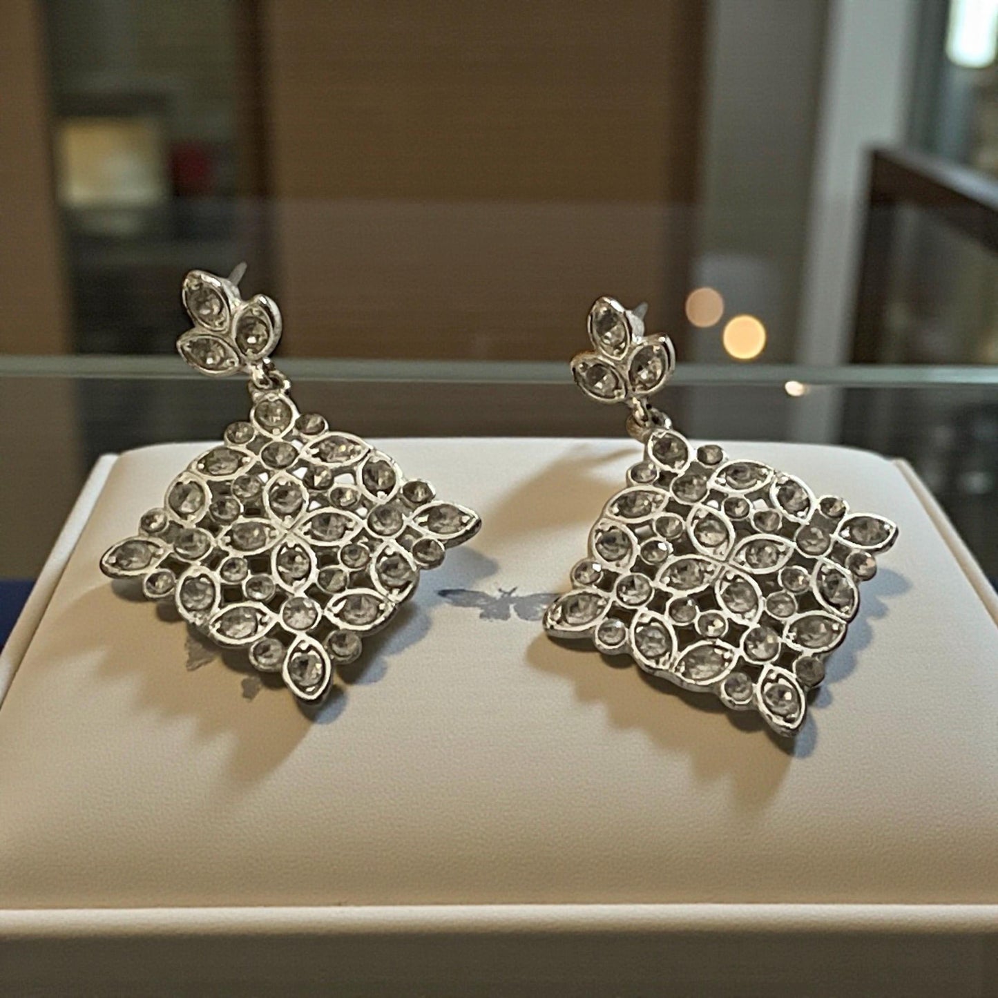 Elegant Silver-Tone Floral Design Statement Earrings with Sparkling Rhinestones