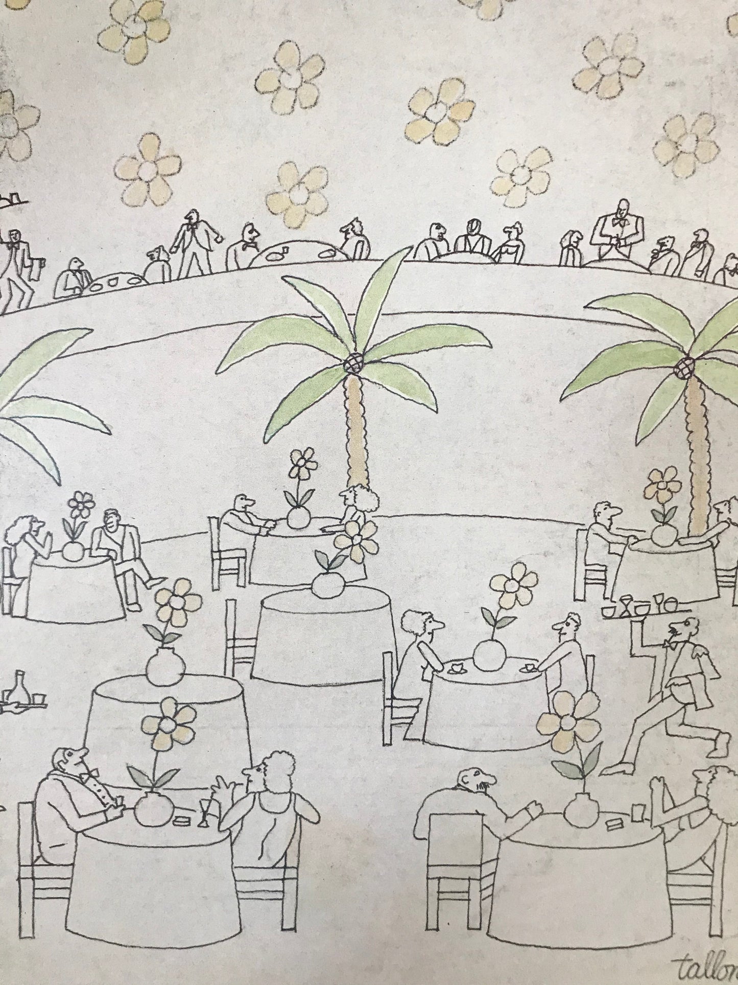 NEW YORKER Magazine cover - July 9, 1979 - dinner, restaurant, waiters, servers - please read description
