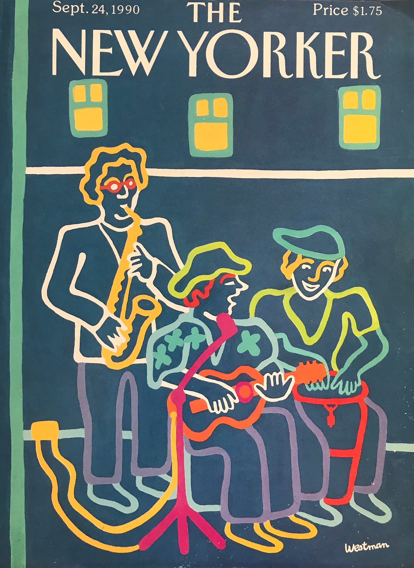 The NEW YORKER cover only - September 24, 1990 - musicians, saxophone player, guitar player, drums, drummer