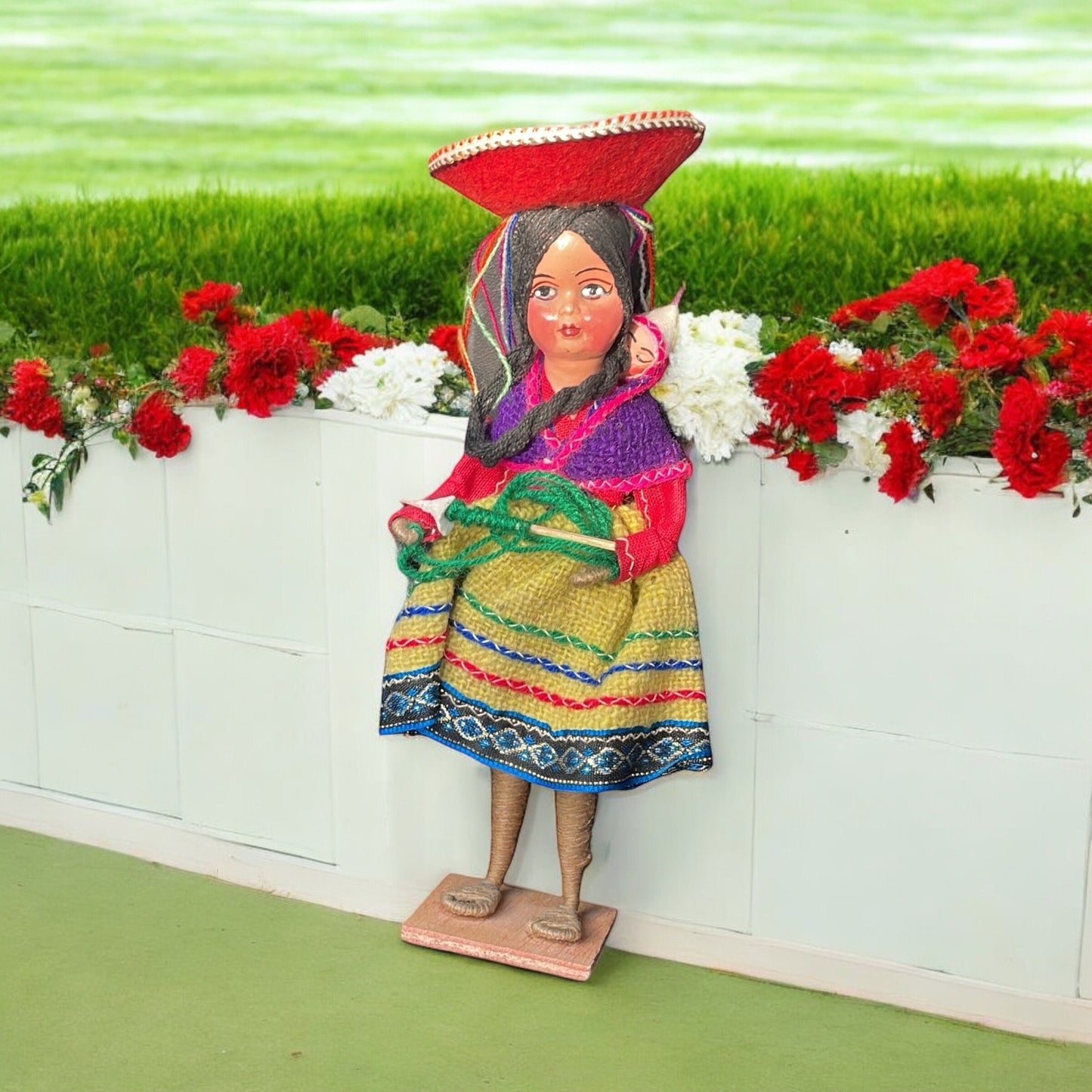 Vintage collectible handmade Peruvian folk art doll - woman and baby