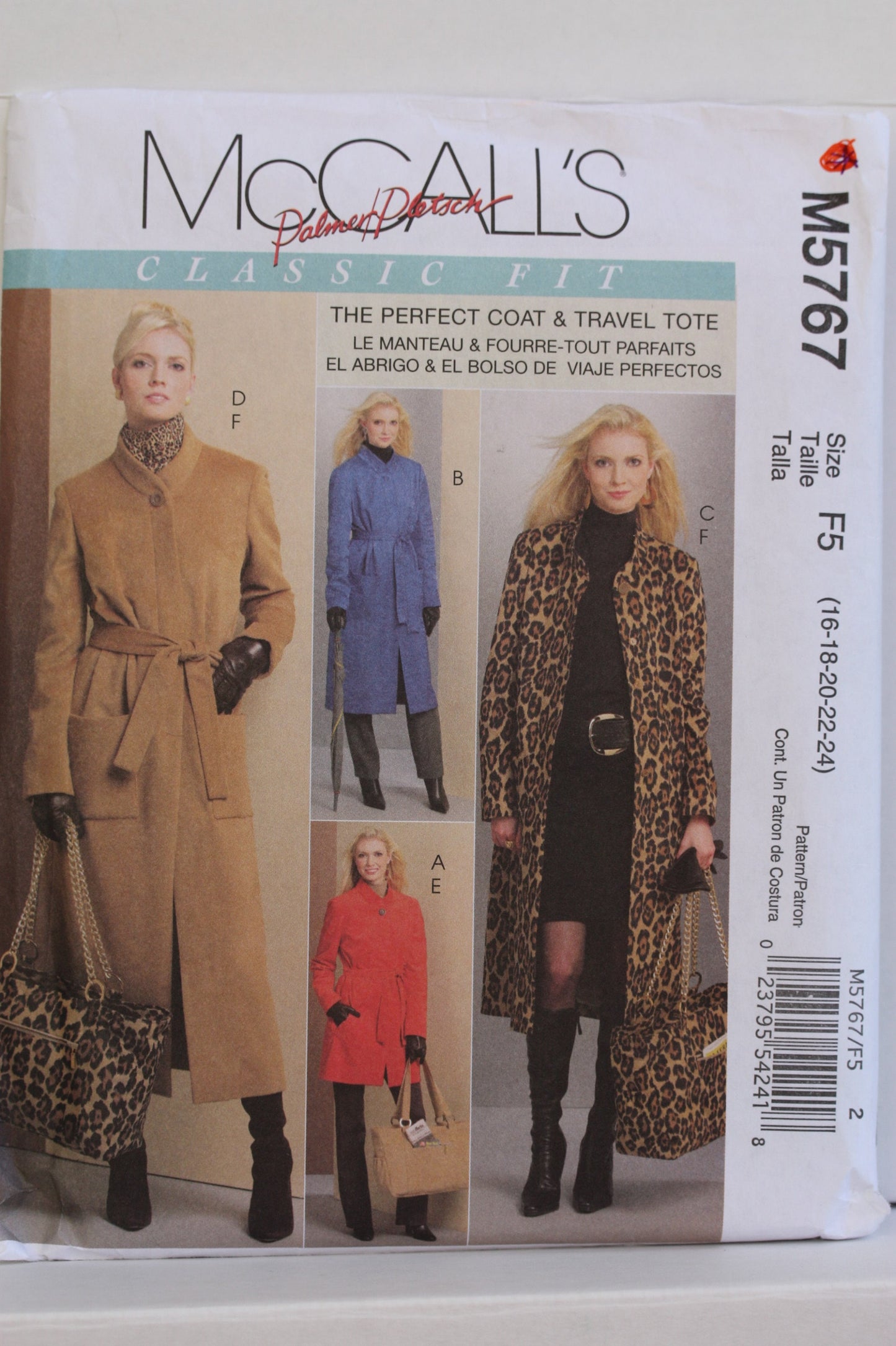 UNCUT Sewing Pattern - McCalls M5767 Sewing Pattern - The Perfect Coat in Three Lengths Belt and Travel Tote - Sizes 16 - 24