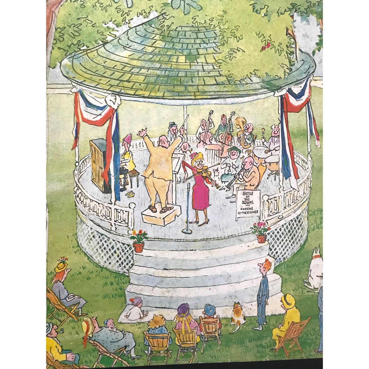 July 7, 1980 - The NEW YORKER Magazine vintage original cover - musicians playing at a gazebo