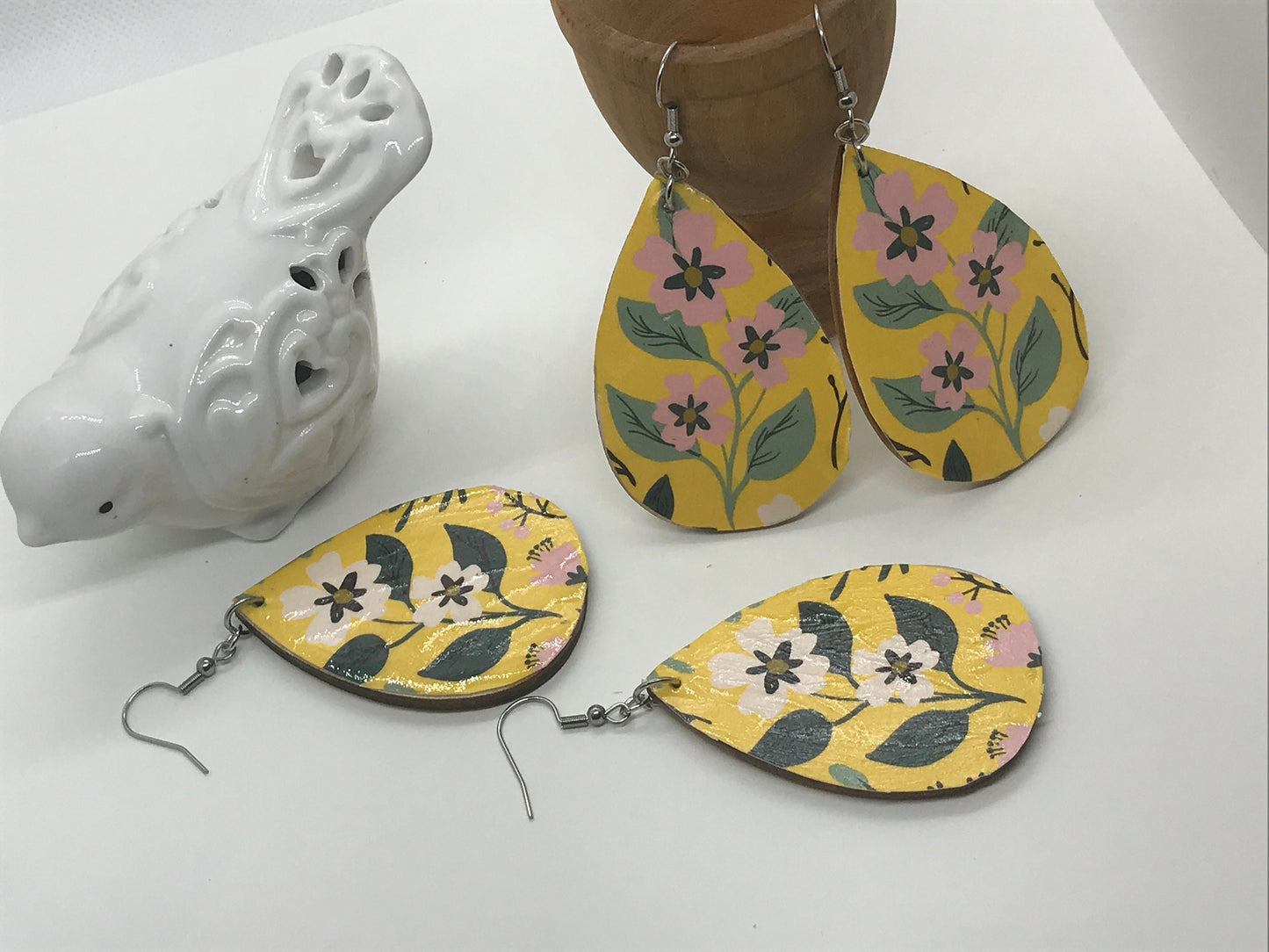 Unique handmade earrings -  mixed materials - specialty paper, sealant and wood