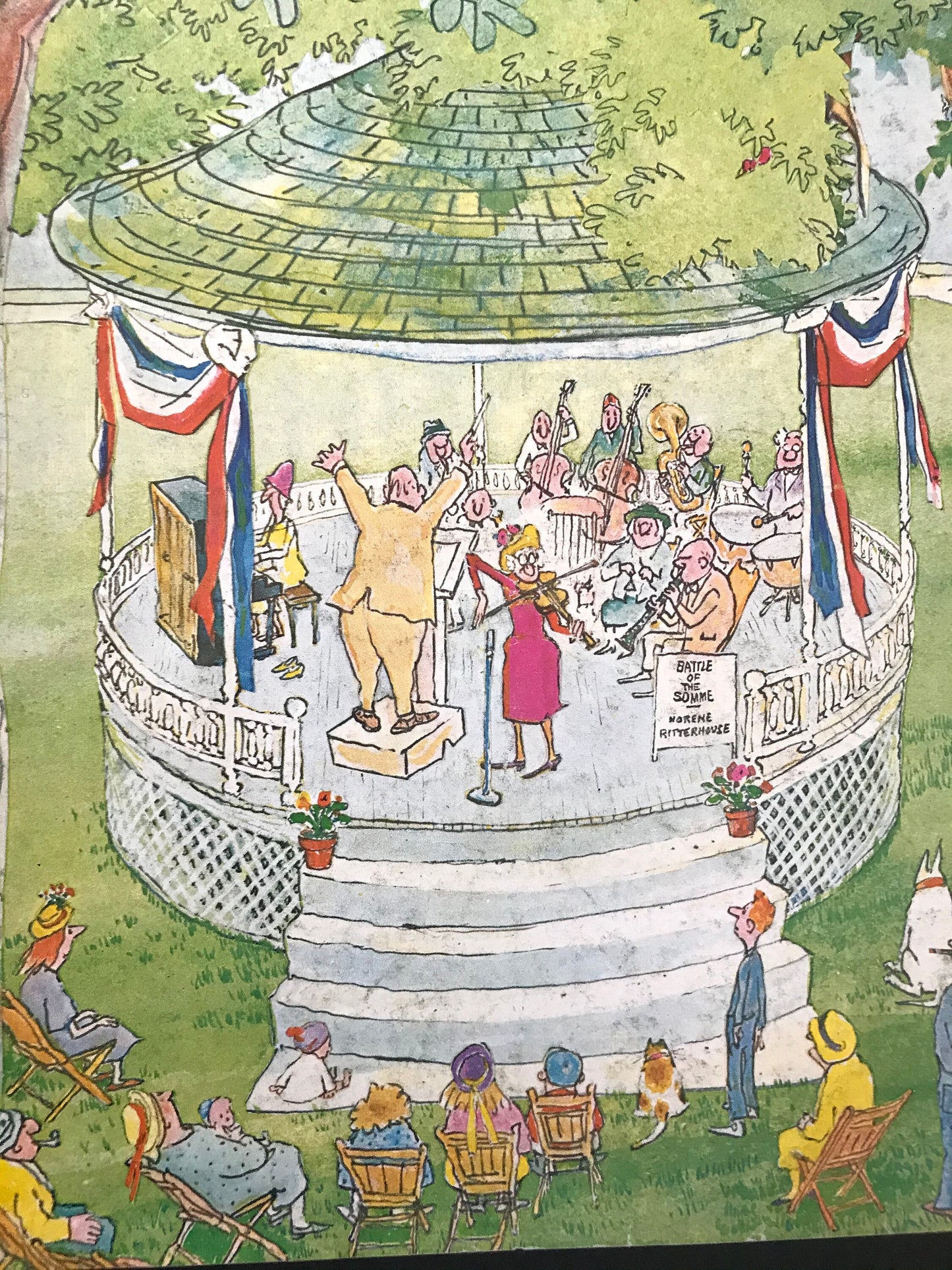 July 7, 1980 - The NEW YORKER Magazine vintage original cover - musicians playing at a gazebo
