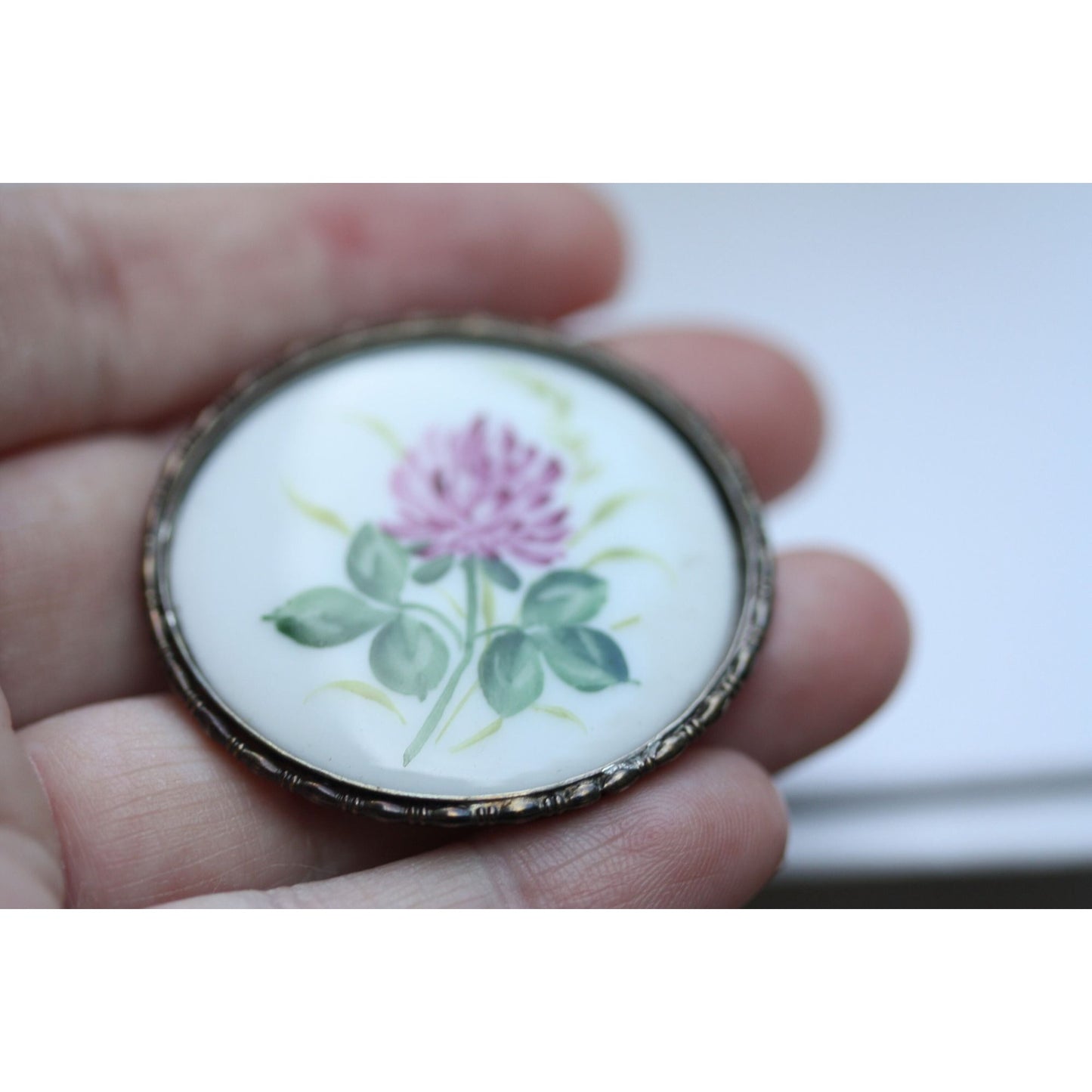 Rare Stunning Rosenthal porcelain painted cameo pin in setting