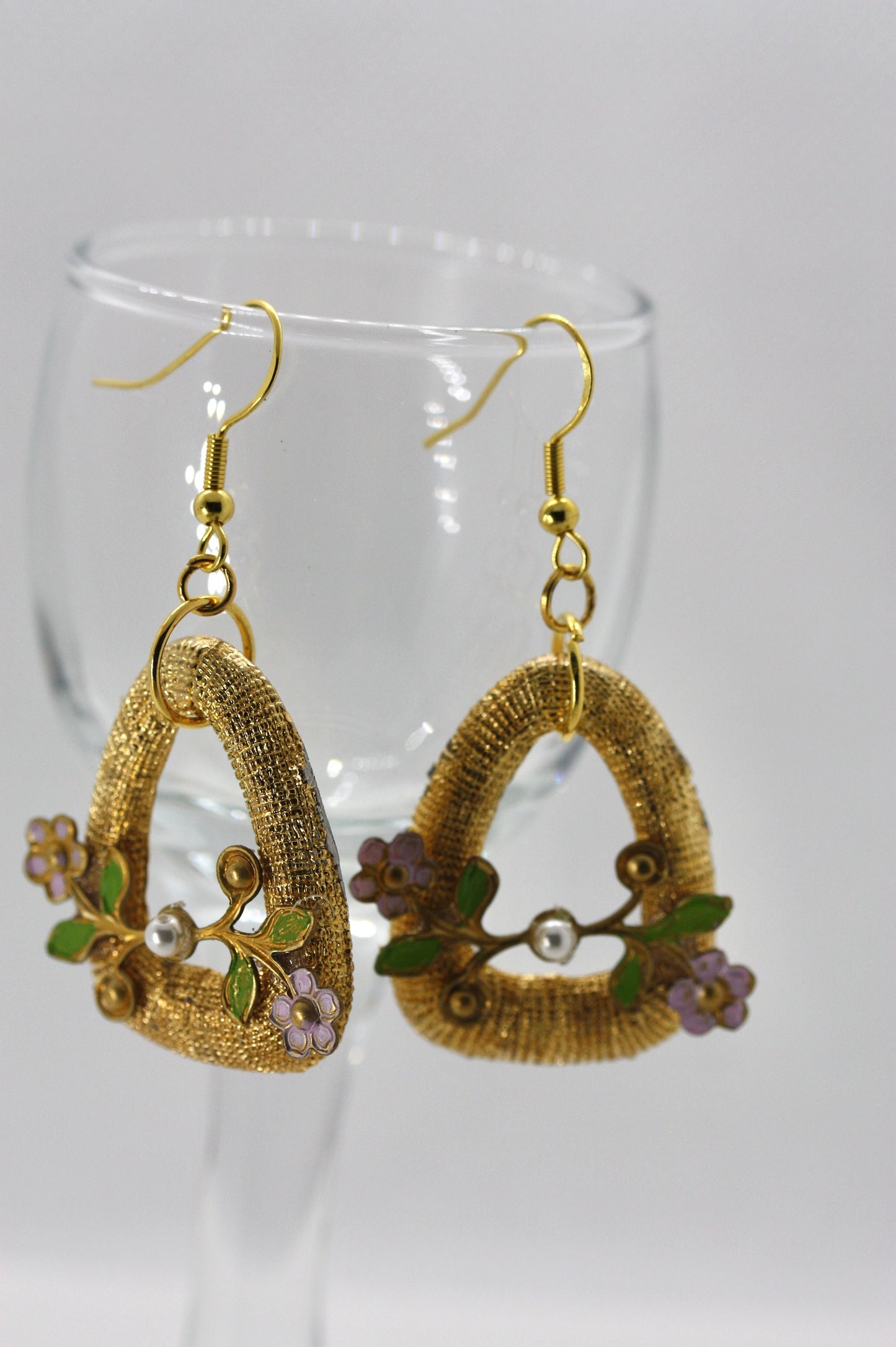 Handmade mixed material dangle earrings made of vintage and new materials