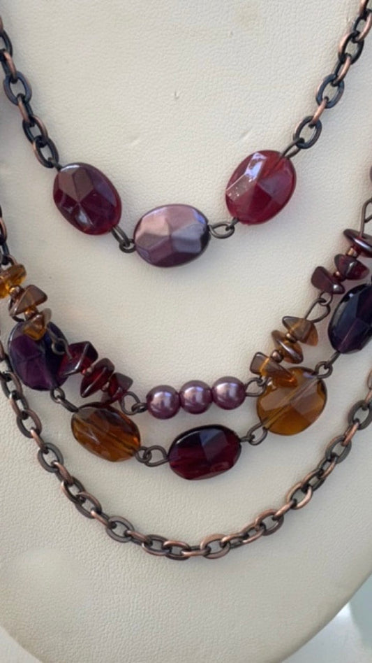 Vintage signed COOKIE LEE multi-strand, multi colored/material vintage necklace