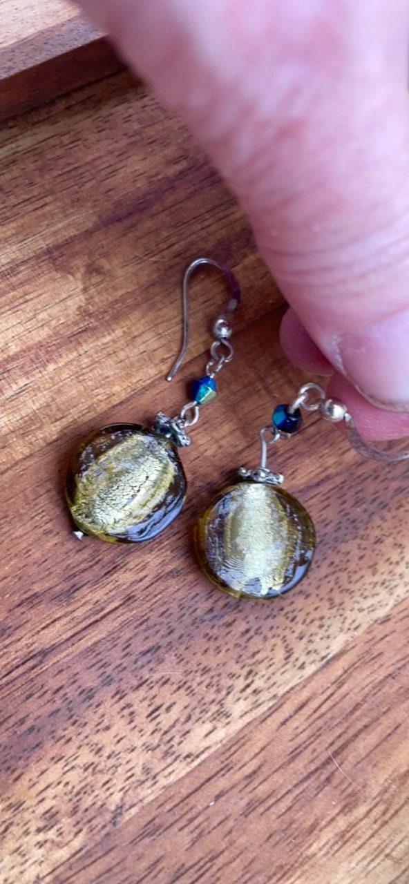 Vintage artisan glass and rhinestone drop earrings