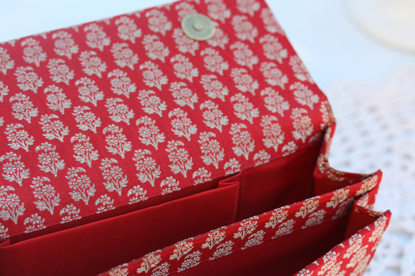 Asian Style Clutch - Vintage Red Gold Evening Purse Handbag for Wedding