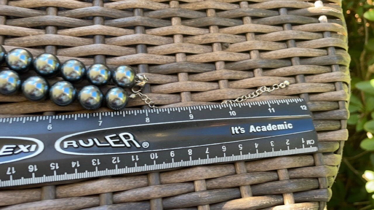 Stunning vintage large black faux pearl round beads with rhinestone ball that adds sparkle and bling