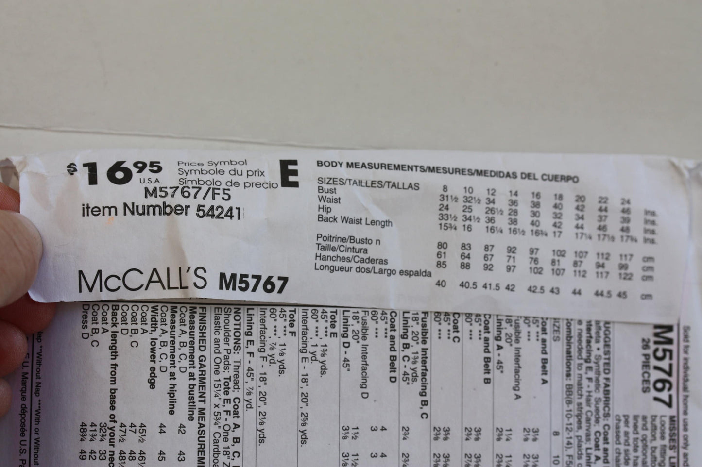 UNCUT Sewing Pattern - McCalls M5767 Sewing Pattern - The Perfect Coat in Three Lengths Belt and Travel Tote - Sizes 16 - 24