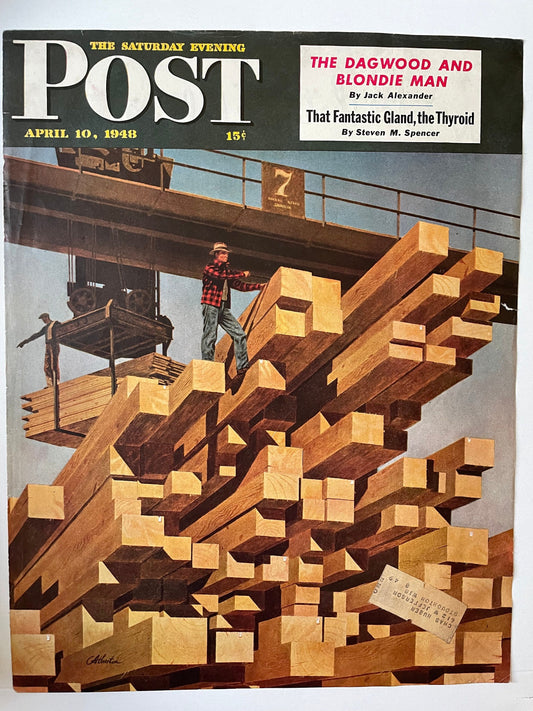 RARE - Saturday Evening Post - Original Cover - April 10, 1948 - construction