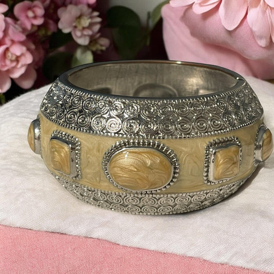 Cream enamel vintage cuff bracelet