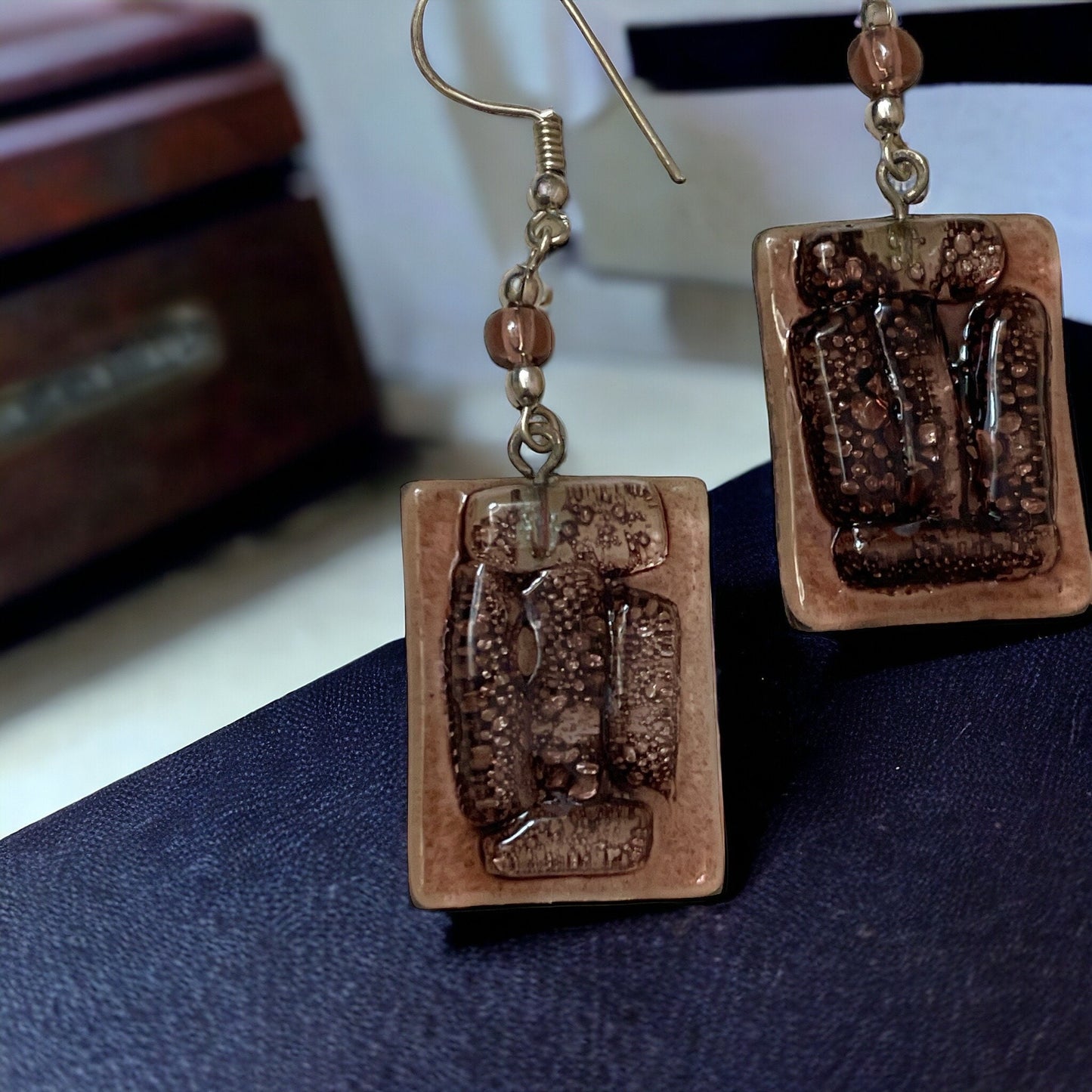 Unique artisan fused glass rectangular dangle earrings