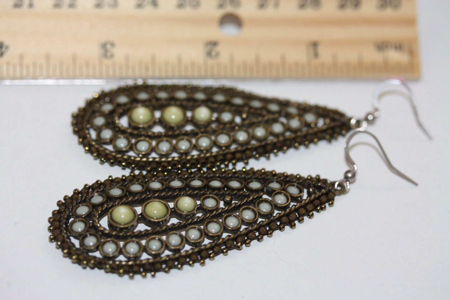 Boho chic timeless drop earrings with handmade beadwork - vintage and new components