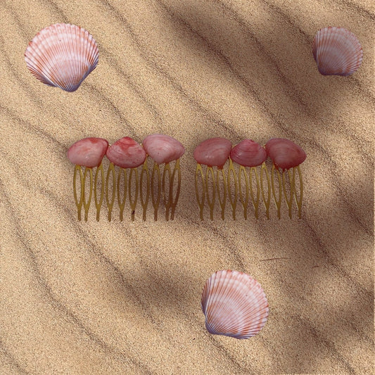 Pair of peach shell metal hair combs - 2" each