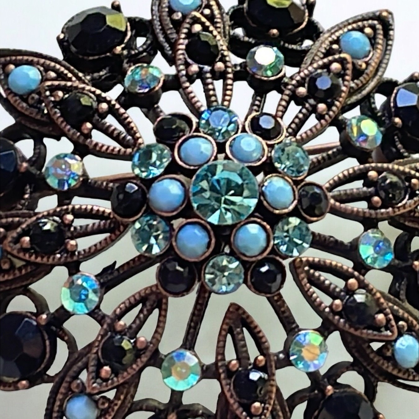Stunning blue rhinestone vintage pin - 2 1/4"