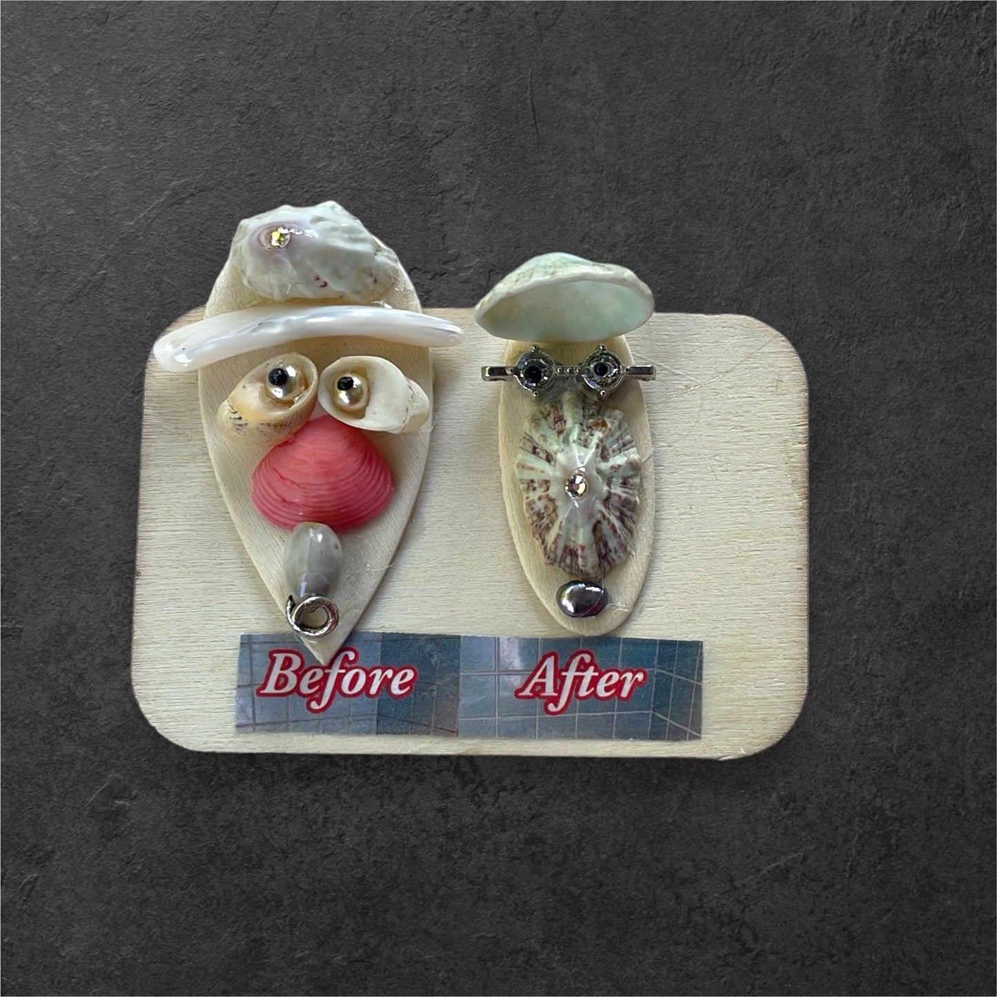 BEFORE & AFTER - My funny face mixed medium art on wood - can be ordered as a magnet or pin - great as a gift