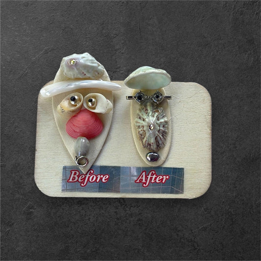 BEFORE & AFTER - My funny face mixed medium art on wood - can be ordered as a magnet or pin - great as a gift
