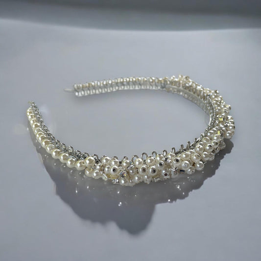 Handmade stunning head band for hair - with rhinestones and pearls on metal base - wedding, bride