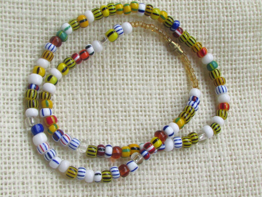 Fun and classic striped glass vintage seed bead necklace