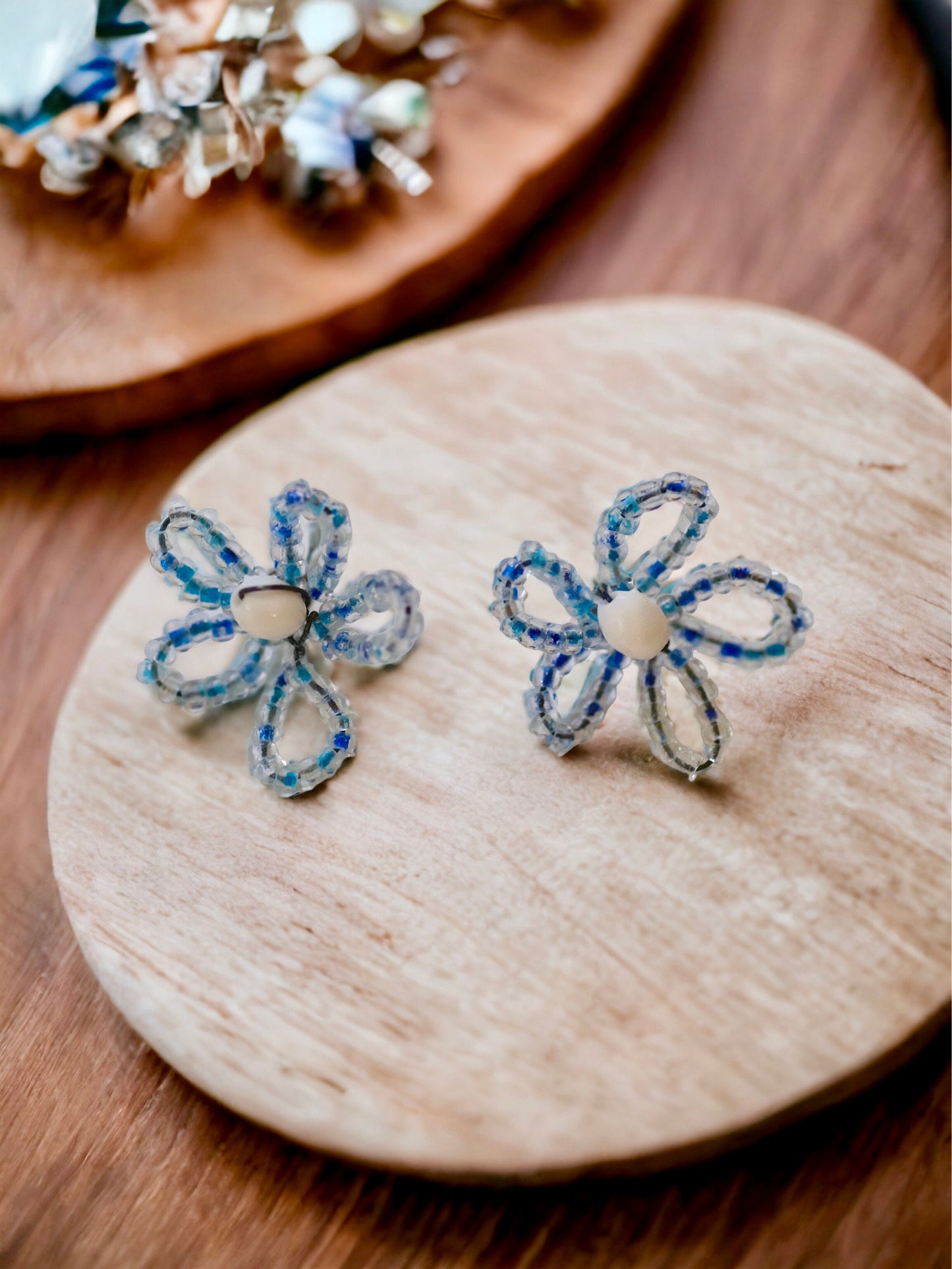 French beaded flower stud earrings