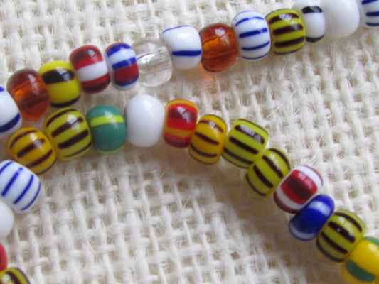 Fun and classic striped glass vintage seed bead necklace