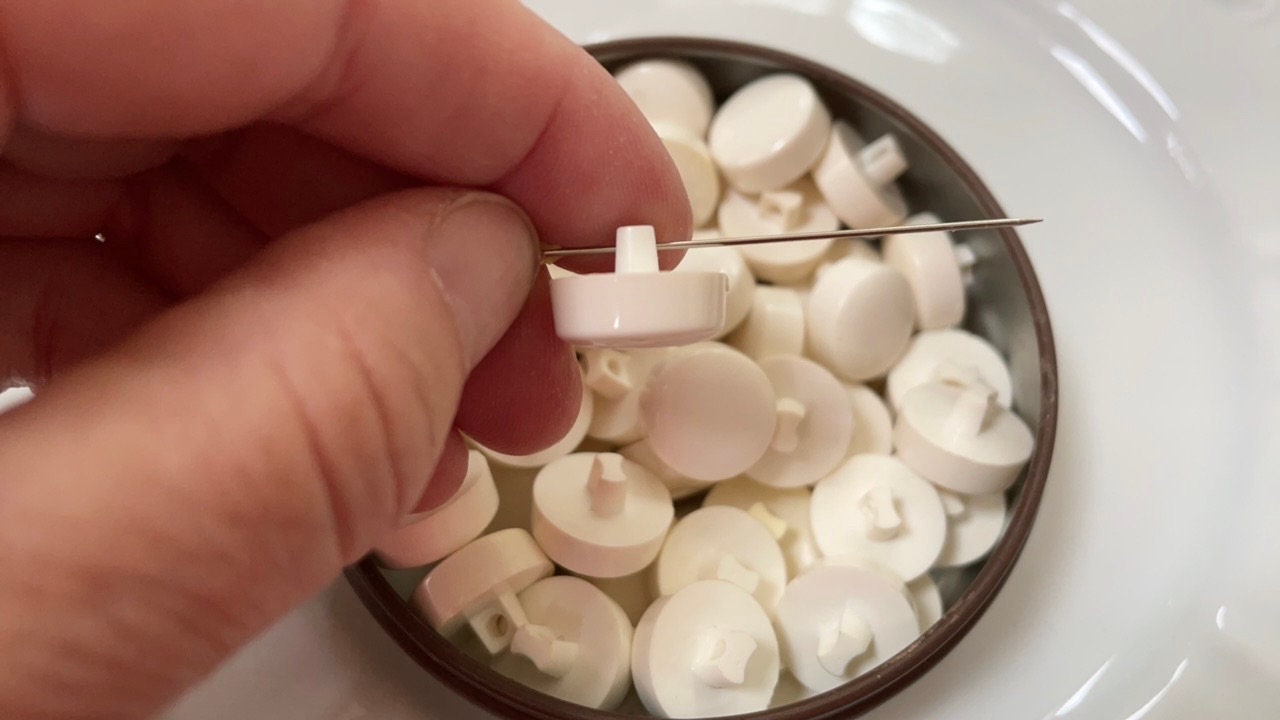 One dozen white round "puff" style cute vintage buttons
