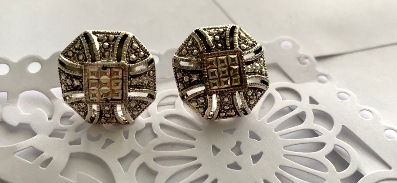 Beautiful marcasite stud earrings - Please read description