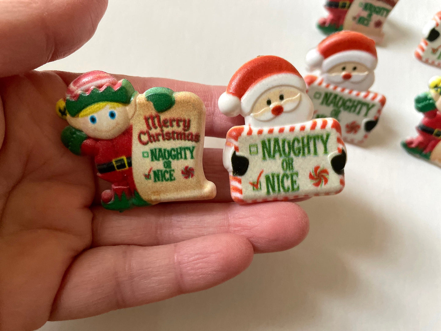 Mix of Santa Claus & Elves plastic ring cake toppers - by the dozen