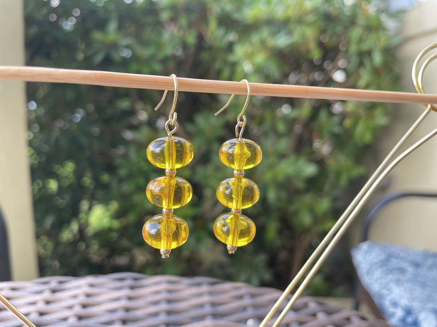 Yellow dangle sphere earrings