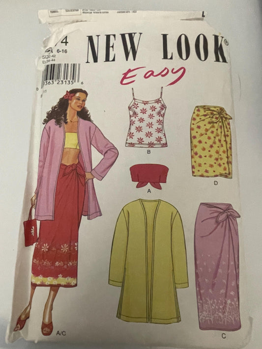 New Look Sewing Pattern 6874 Top Sarong Skirt Bratop JACKET SZ A 6-16 NEW - please read description