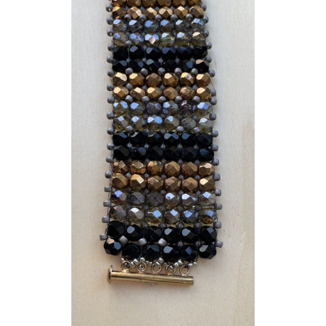 Black, silver and copper crystals absolutely stunning bead woven vintage bracelet - beadwork bracelet